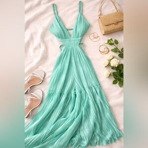Jonathan Simkhai Mint Green Pleated Maxi Dress